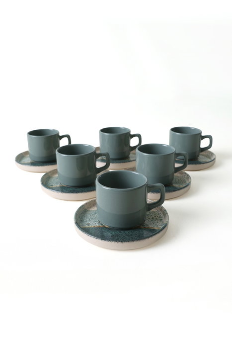 Hermia Juego de tazas de té y platillos de gres cerámico, 12 piezas Hermia Juego de tazas de té y platillos de gres cerámico, 12 piezas